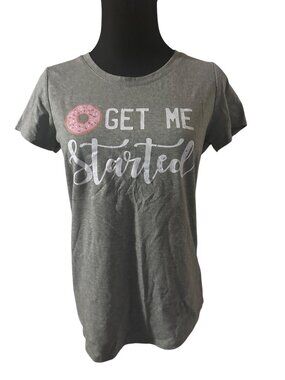 Delusional Donut get me started graphic t-shirt gray and pink size M